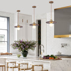 25-Watt 1-Light Modern Gold and Wood Pendant Light with White Globe Glass Shade for Bedroom