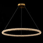 1-Light Modern Gold Metal Ring Crystal Integrated LED Pendant Light Dimmable Chandelier for Dining Room