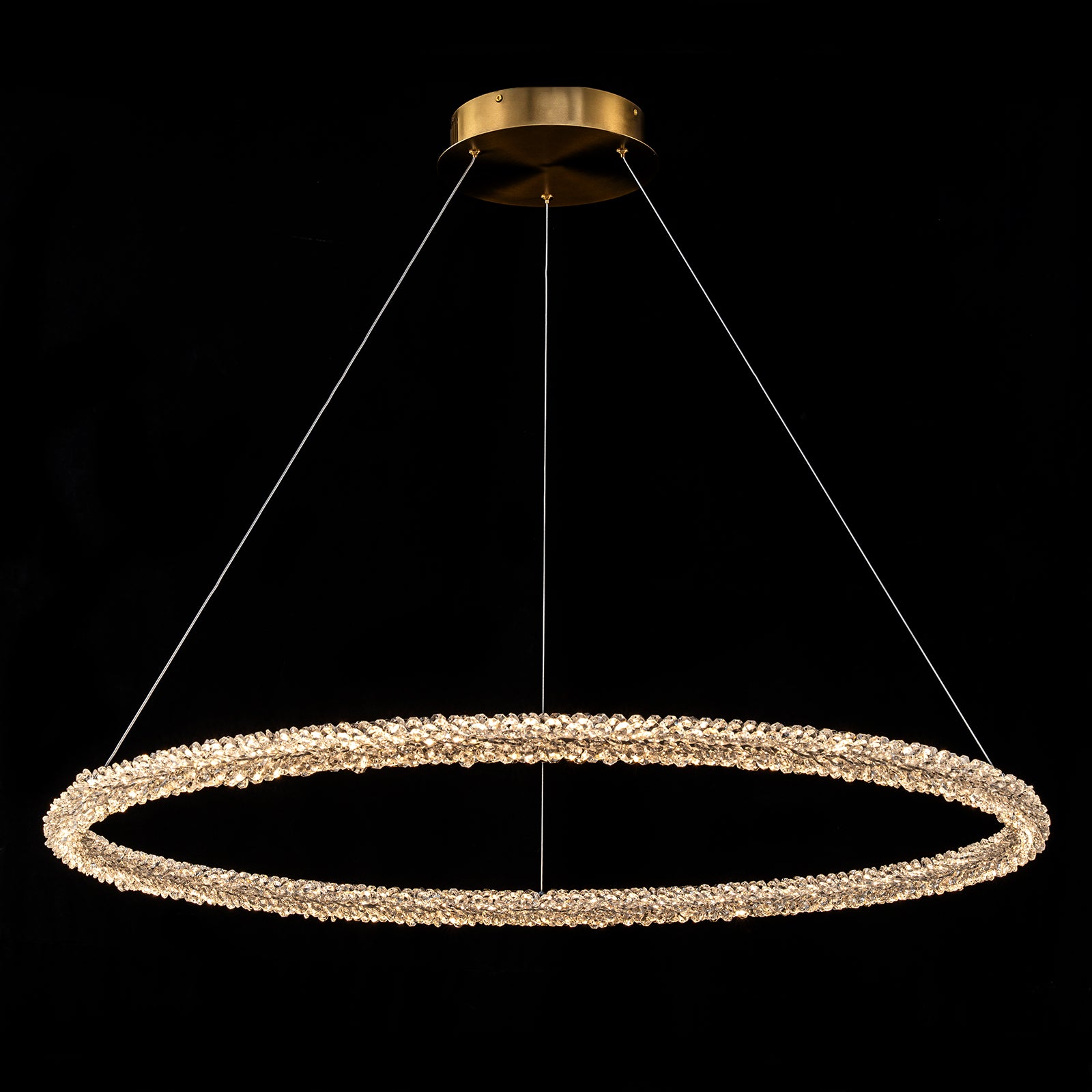 1-Light Modern Gold Metal Ring Crystal Integrated LED Pendant Light Dimmable Chandelier for Dining Room