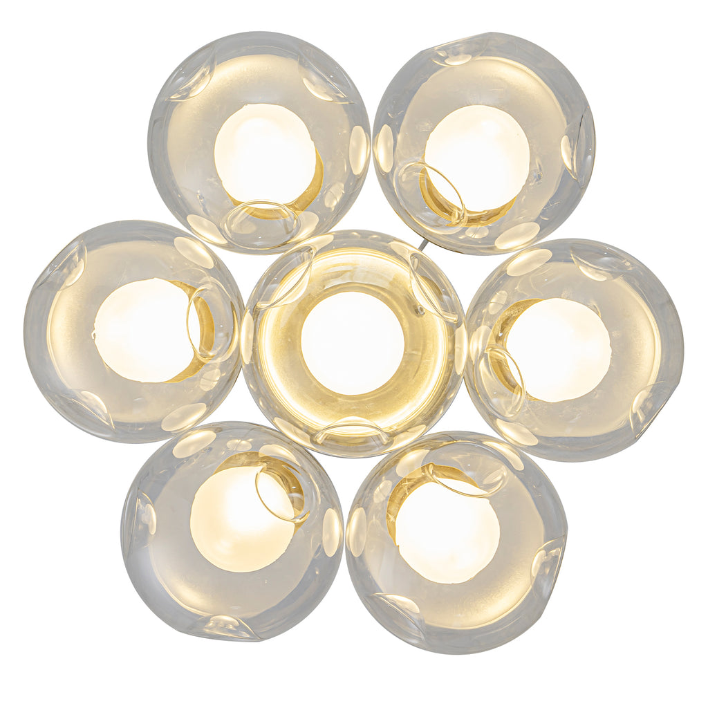 7-Light Modern Gold Sputnik Cluster LED Chandelier with Clear Globe Shades for Living Room