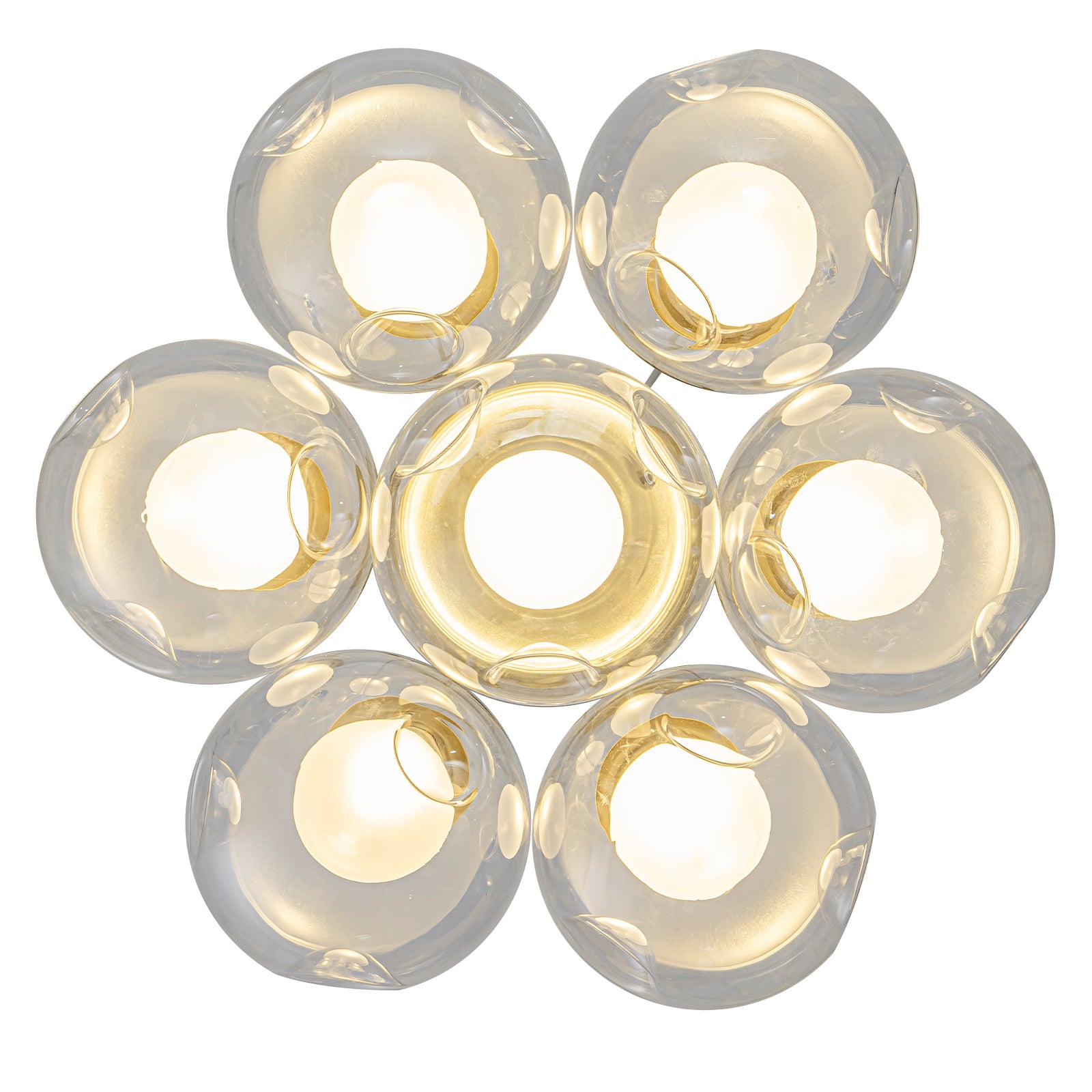 7-Light Modern Gold Sputnik Cluster LED Chandelier with Clear Globe Shades for Living Room