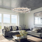 1-Light Gold Modern Round Globe Crystal Integrated LED Chandelier Dimmable Pendant Light with Glass Bubbles