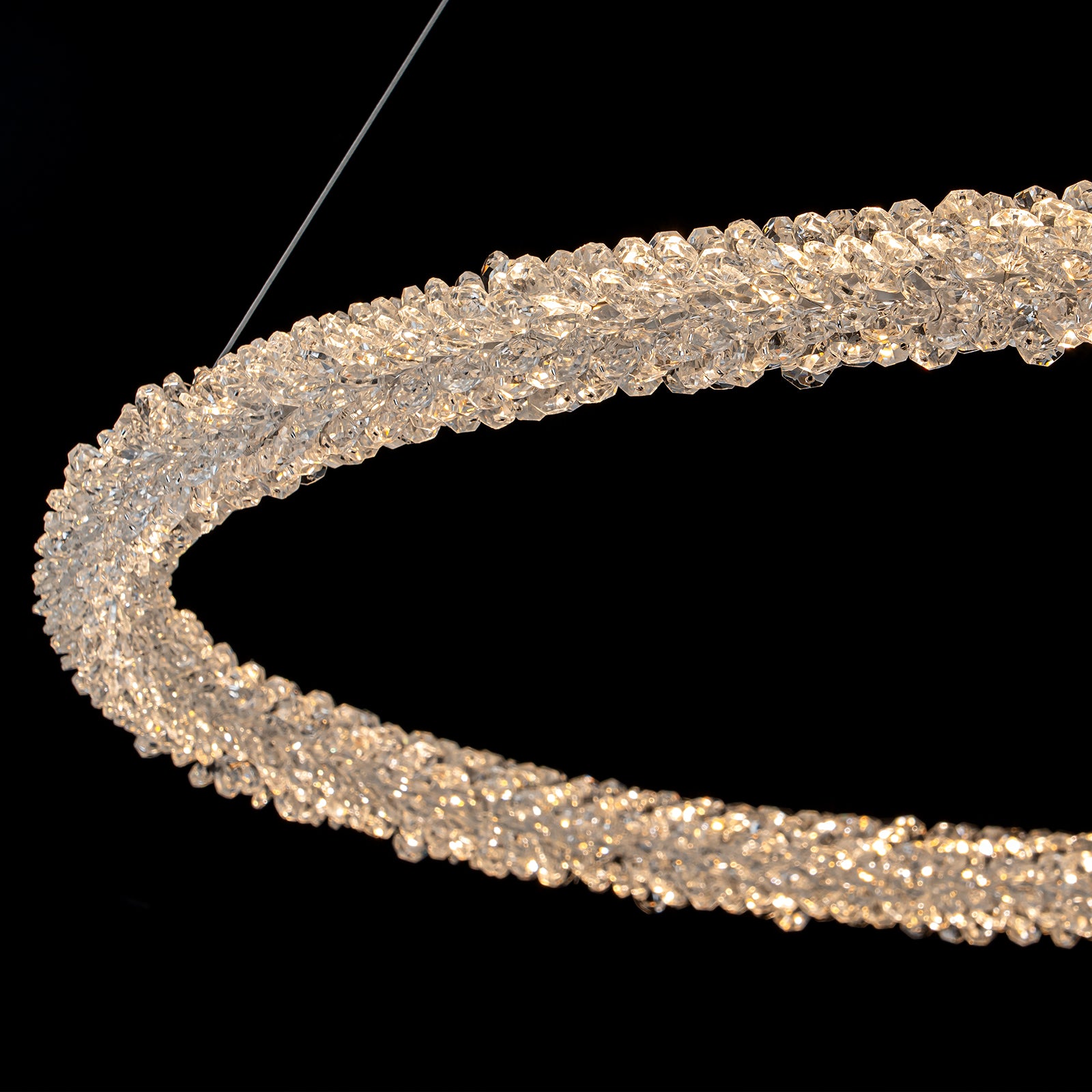 1-Light Modern Gold Metal Ring Crystal Integrated LED Pendant Light Dimmable Chandelier for Dining Room