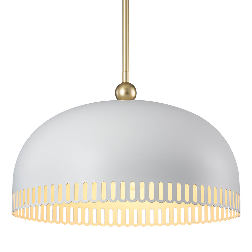 3-Light Gold Iron Semi-Domed Shape Pendant Light with Matte White Metal Shade Hollow Out Design for Living Room