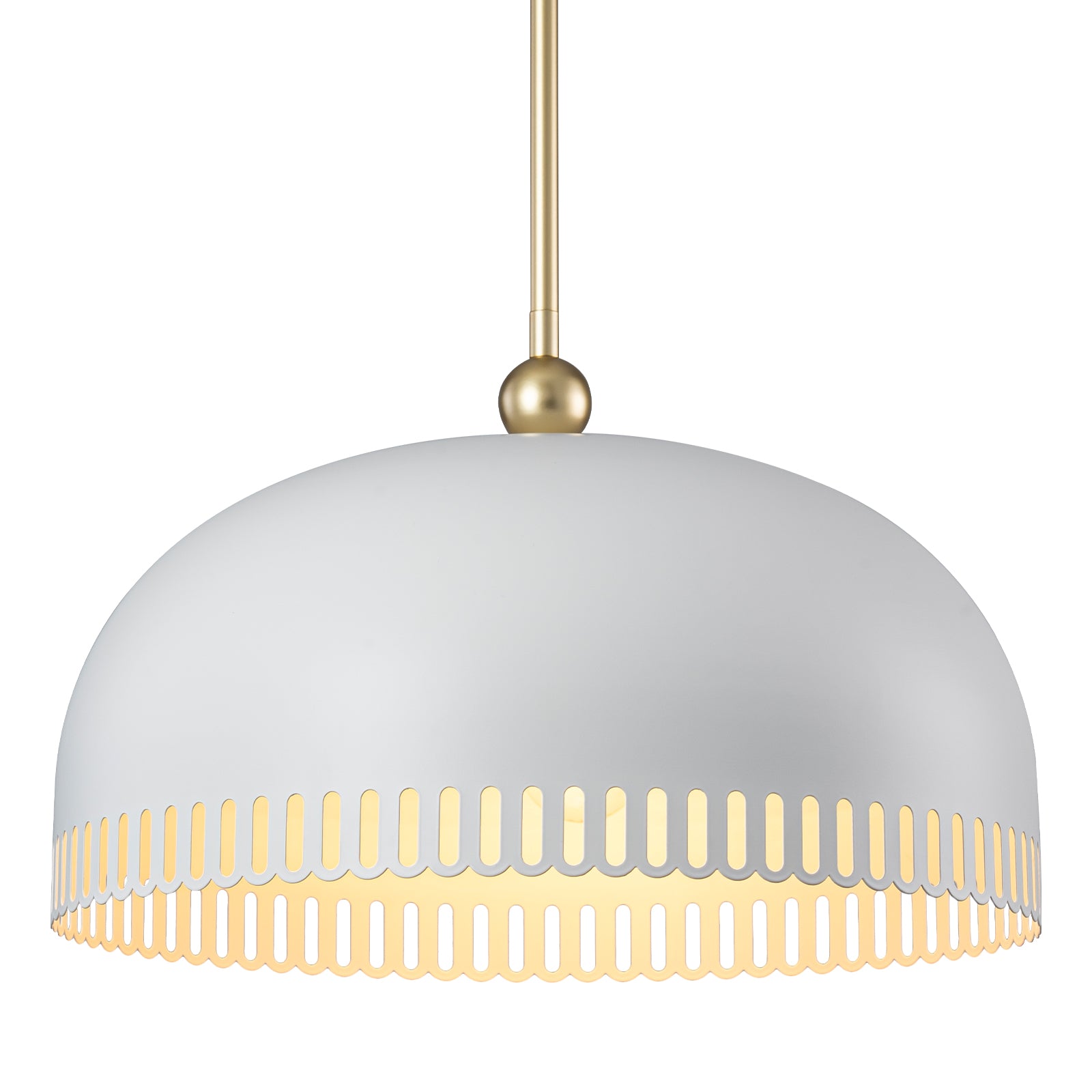 3-Light Gold Iron Semi-Domed Shape Pendant Light with Matte White Metal Shade Hollow Out Design for Living Room