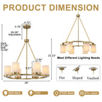 26 in. 6-Light Modern Brass Metal Chandelier with Cylinder Glass Shades for Kitchen Island, Dining Room