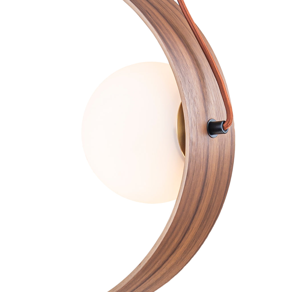 20 in. 2-Light Modern Walnut Oval Pendant Light with White Globe Glass Shades for Dining Room, Kitchen Island