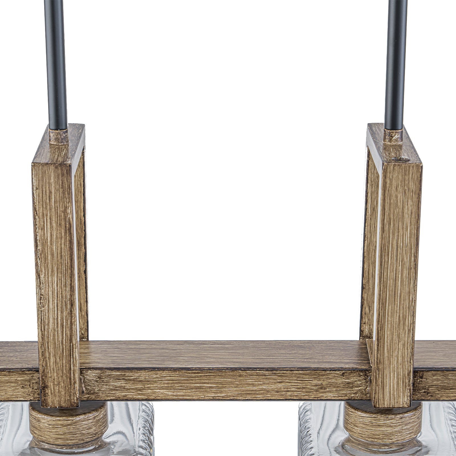 30.5 in. 4-Light Modern Farmhouse Matte Black Linear Chandelier with Faux Wood Accent Island Pendant with Glass Shades