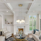 7-Light Modern Gold Sputnik Cluster LED Chandelier with Clear Globe Shades for Living Room