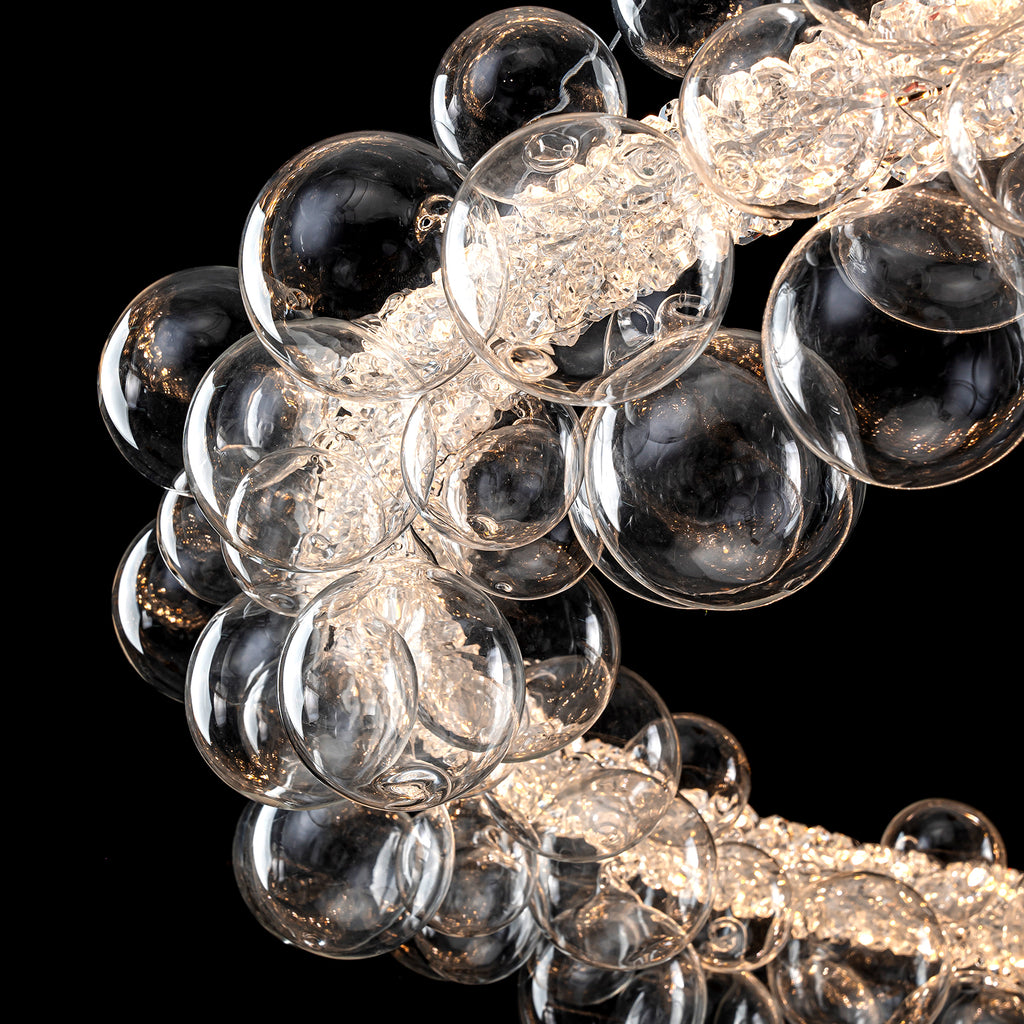 1-Light Gold Modern Round Globe Crystal Integrated LED Chandelier Dimmable Pendant Light with Glass Bubbles