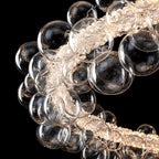 1-Light Gold Modern Round Globe Crystal Integrated LED Chandelier Dimmable Pendant Light with Glass Bubbles