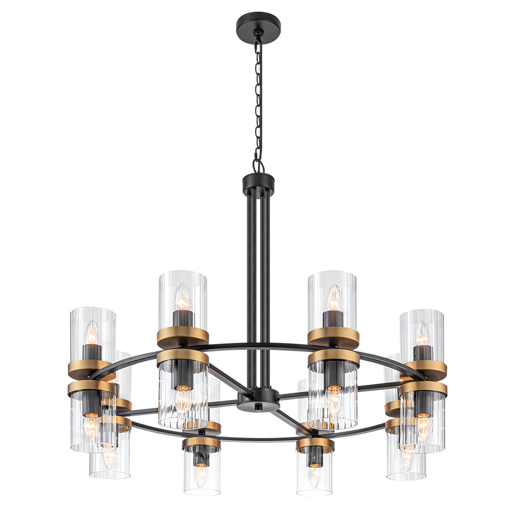 35.24 in. 16-Light Modern Luxury Black Gold Iron Chandelier Pendant Lighting with Glass Shades for Living Room, Dining