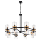 35.24 in. 16-Light Modern Luxury Black Gold Iron Chandelier Pendant Lighting with Glass Shades for Living Room, Dining