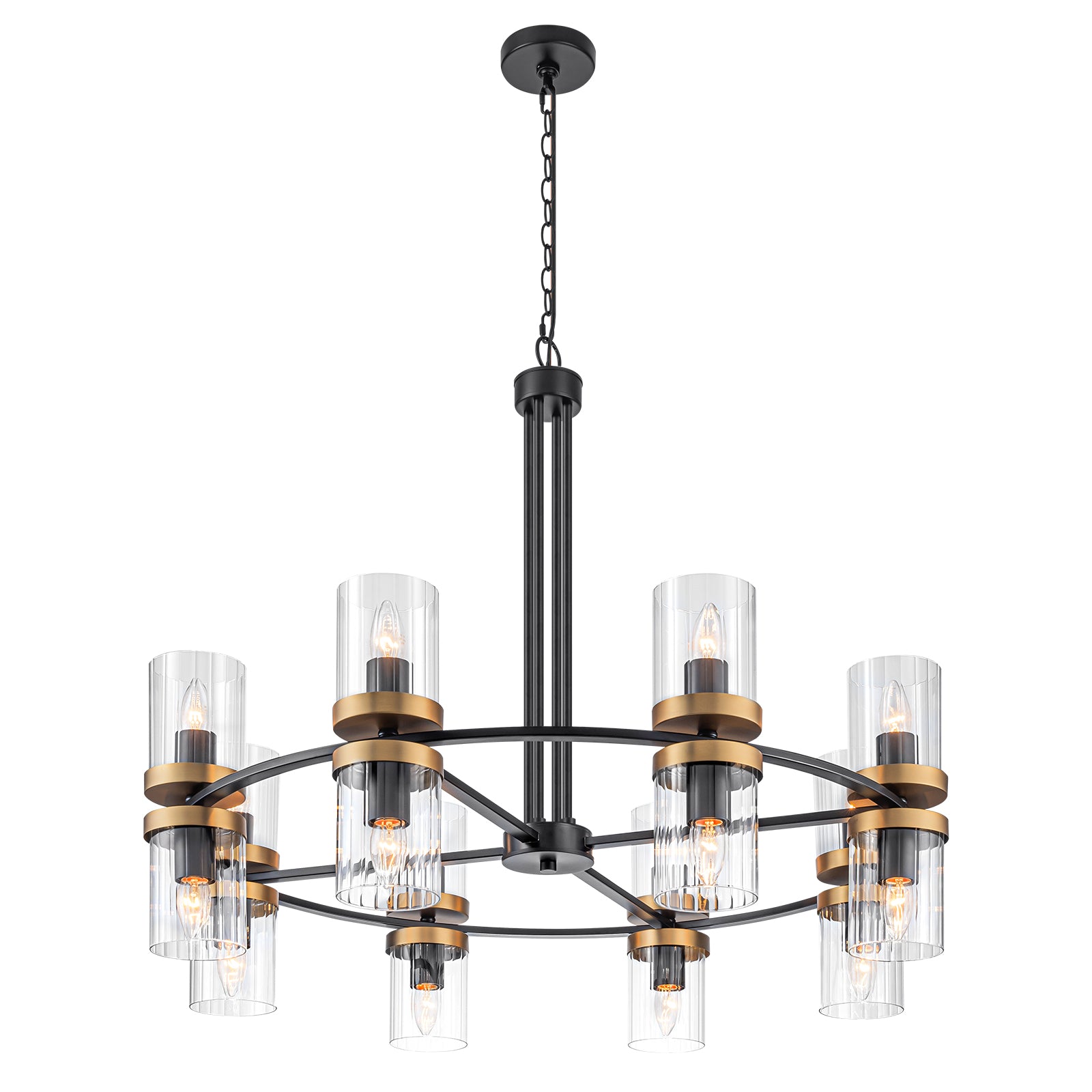 35.24 in. 16-Light Modern Luxury Black Gold Iron Chandelier Pendant Lighting with Glass Shades for Living Room, Dining