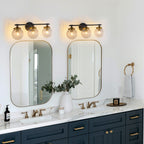 21.73 in. 3-Light Matte Black and Gold Metal Vanity Light with Clear Glass Shades for Bathroom