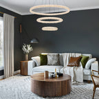 3-Light Modern Gold Ring Dimmable Integrated LED Chandelier Tiered Pendant Light with Crystal for Dining Room