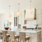 Chrome Modern Globe Hanging Pendant Light with White Bubble Glass Shade for Kitchen Island, Dining