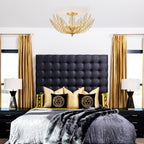 26 in. 4-Light Modern Luxury Gold Bowl Semi-Flush Mount Ceiling Light with Metal Leaf Shade