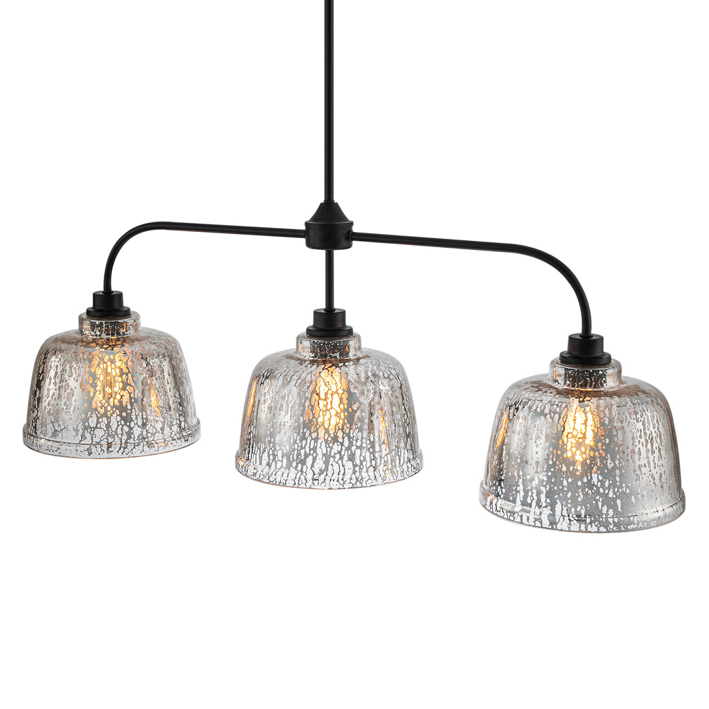 39 in. 3-Light Modern Matte Black Linear Chandelier with Textured Glass Shades for Kitchen Island