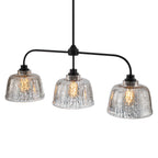 39 in. 3-Light Modern Matte Black Linear Chandelier with Textured Glass Shades for Kitchen Island