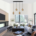 38.6 in. 4-Light Modern Black Linear Pendant Light with 2-Tier Glass Shades for Kitchen Island