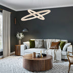 2-Light Modern Gold Double Ring Dimmable Integrated LED Chandelier Tiered Pendant Light with Crystal for Dining Room
