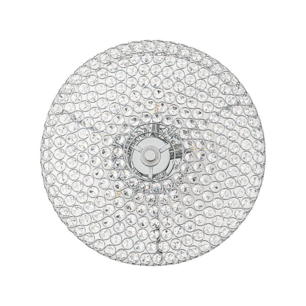 5-Light Chrome Round Modern Semi-Flush Mount Ceiling Light with Beaded Drum Crystal Shade for Living Room