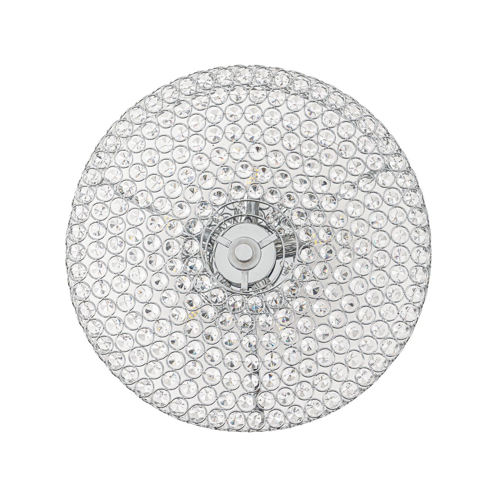 5-Light Chrome Round Modern Semi-Flush Mount Ceiling Light with Beaded Drum Crystal Shade for Living Room