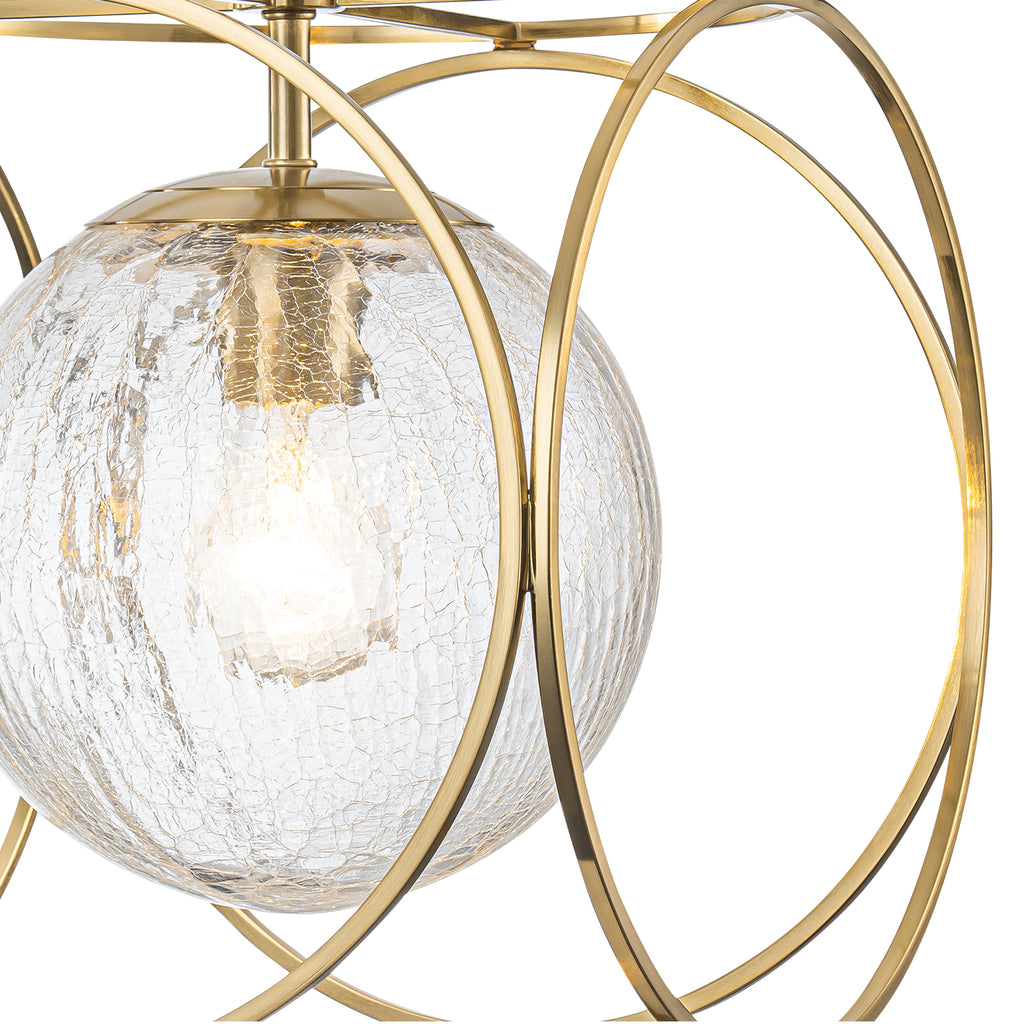 11.5 in. 1-Light Modern Copper Metal Pendant Light with Clear Crackle Globe Glass Shade for Kitchen Island, Dining Room