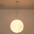 Chrome Modern Globe Hanging Pendant Light with White Bubble Glass Shade for Kitchen Island, Dining
