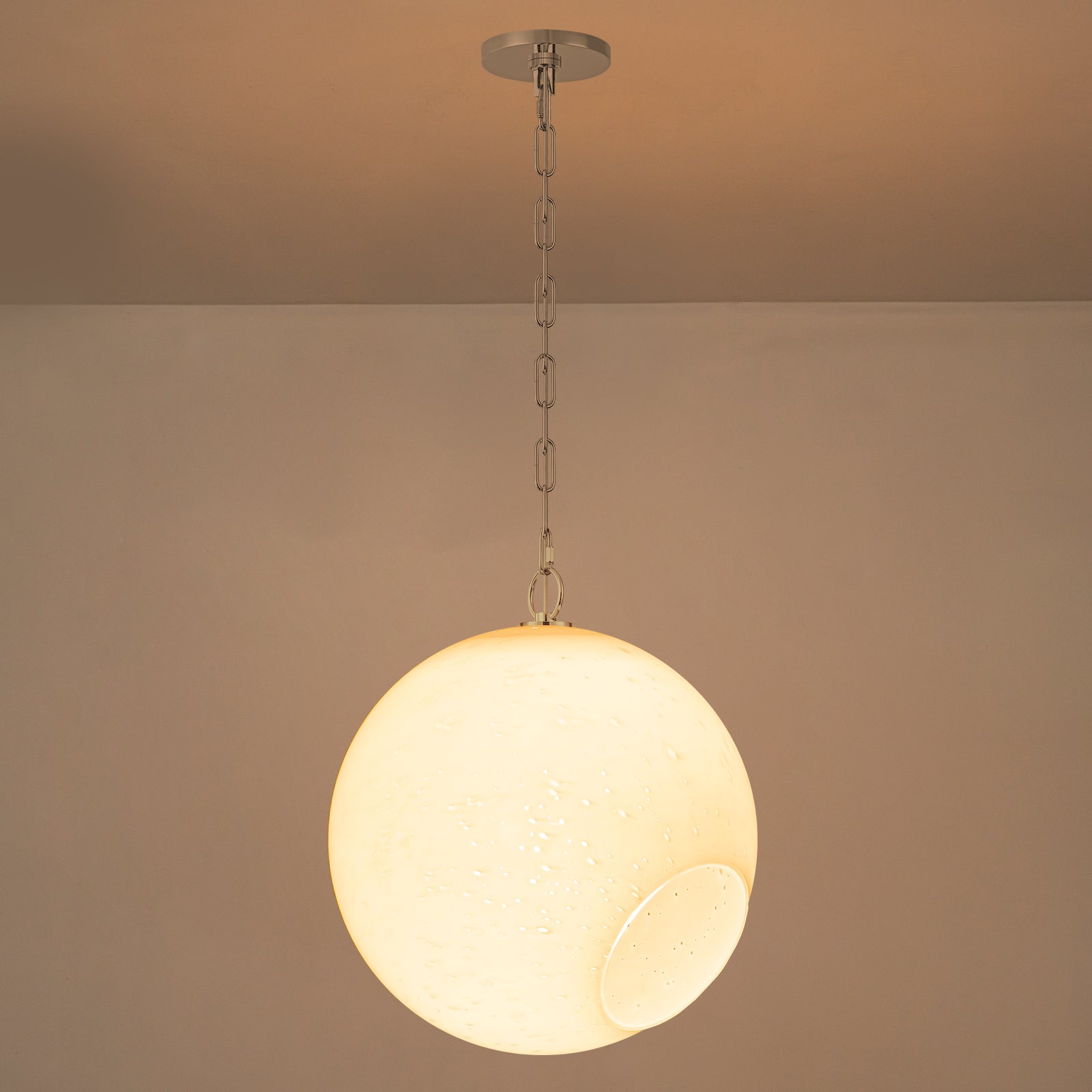 Chrome Modern Globe Hanging Pendant Light with White Bubble Glass Shade for Kitchen Island, Dining