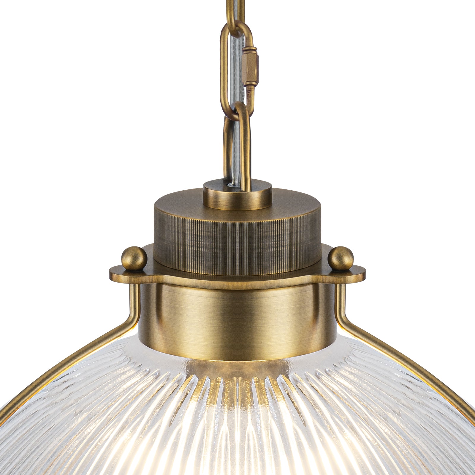 1-Light Industrial Brass Metal Dome Pendant Light with Clear Glass Shade for Kitchen Island, Dining Room