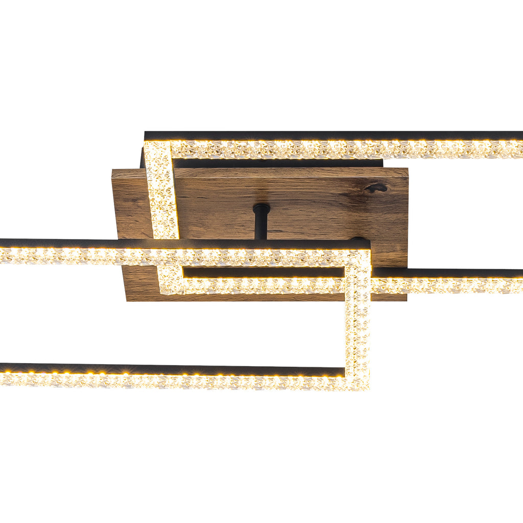 2-Light 40.55 in. Modern Black and Wood Dimmable Integrated LED Flush Mount Ceiling Light