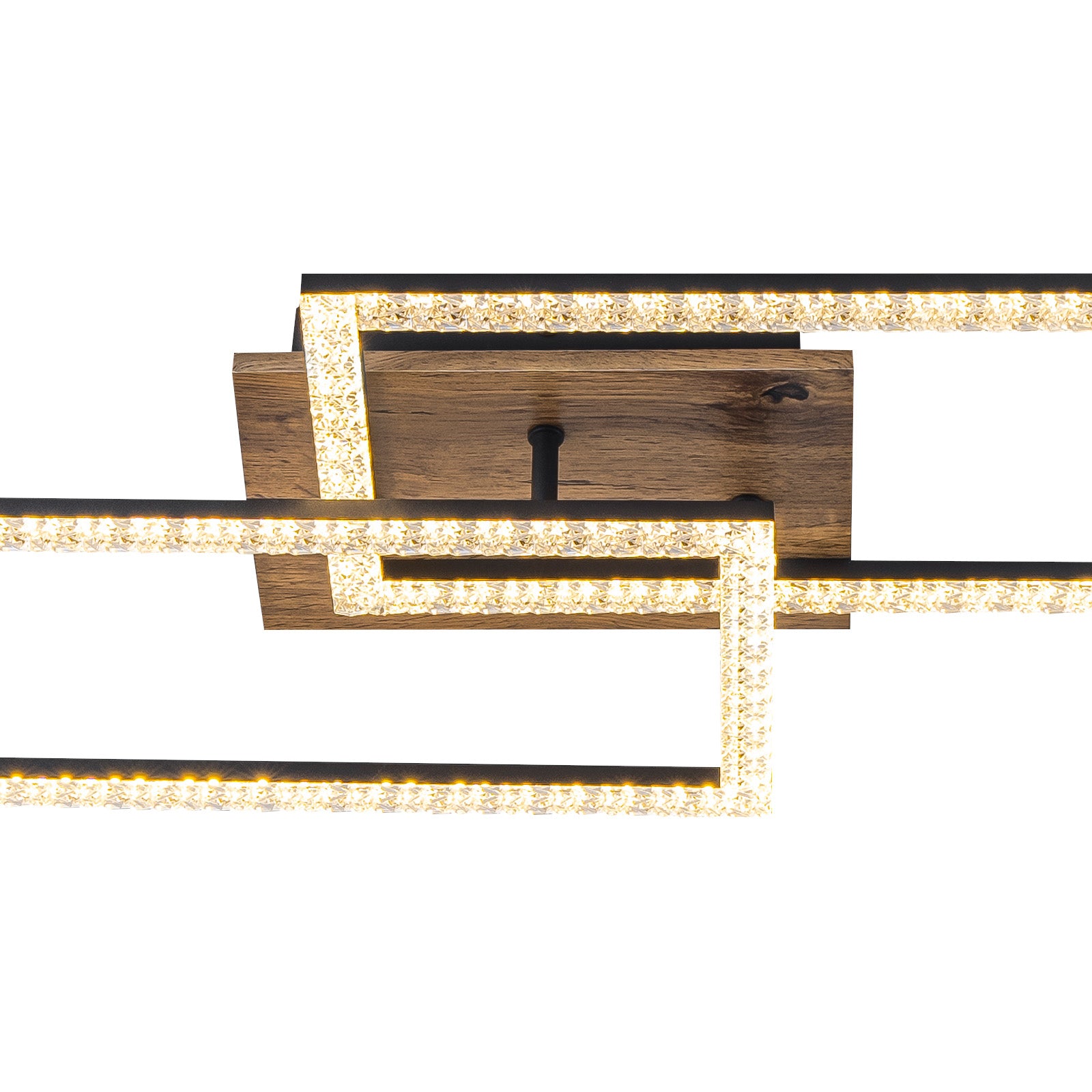 2-Light 40.55 in. Modern Black and Wood Dimmable Integrated LED Flush Mount Ceiling Light