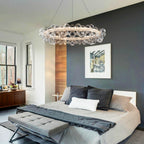 1-Light Gold Modern Round Globe Crystal Integrated LED Chandelier Dimmable Pendant Light with Glass Bubbles