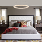 1-Light Modern Gold Metal Ring Crystal Integrated LED Pendant Light Dimmable Chandelier for Dining Room