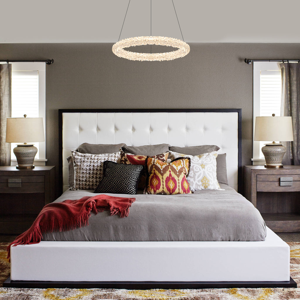1-Light Modern Gold Metal Ring Crystal Integrated LED Pendant Light Dimmable Chandelier for Dining Room