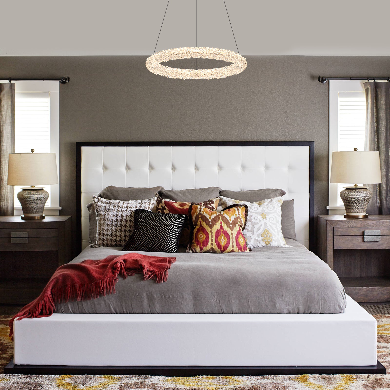 1-Light Modern Gold Metal Ring Crystal Integrated LED Pendant Light Dimmable Chandelier for Dining Room