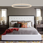 1-Light Modern Gold Metal Ring Crystal Integrated LED Pendant Light Dimmable Chandelier for Dining Room