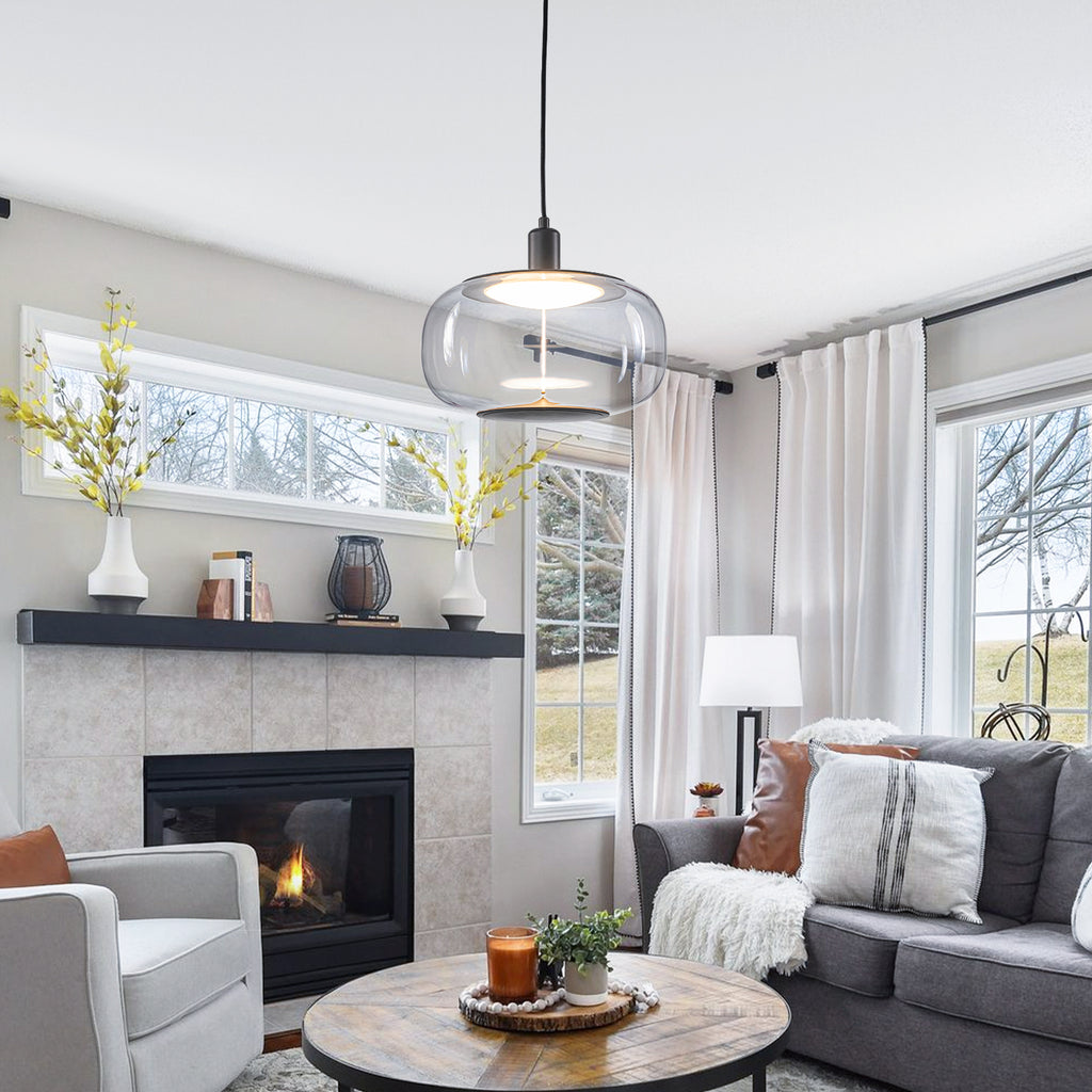 10-Watt 1-Light Modern Dimmable Integrated LED Pendant Light with Drum Shade for Kitchen Island