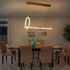 2-Light Modern Luxury Gold Ring & Bar Dimmable Integrated LED Chandelier Pendant Light with Crystal for Dining Room