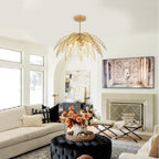26 in. 4-Light Modern Luxury Gold Bowl Semi-Flush Mount Ceiling Light with Metal Leaf Shade