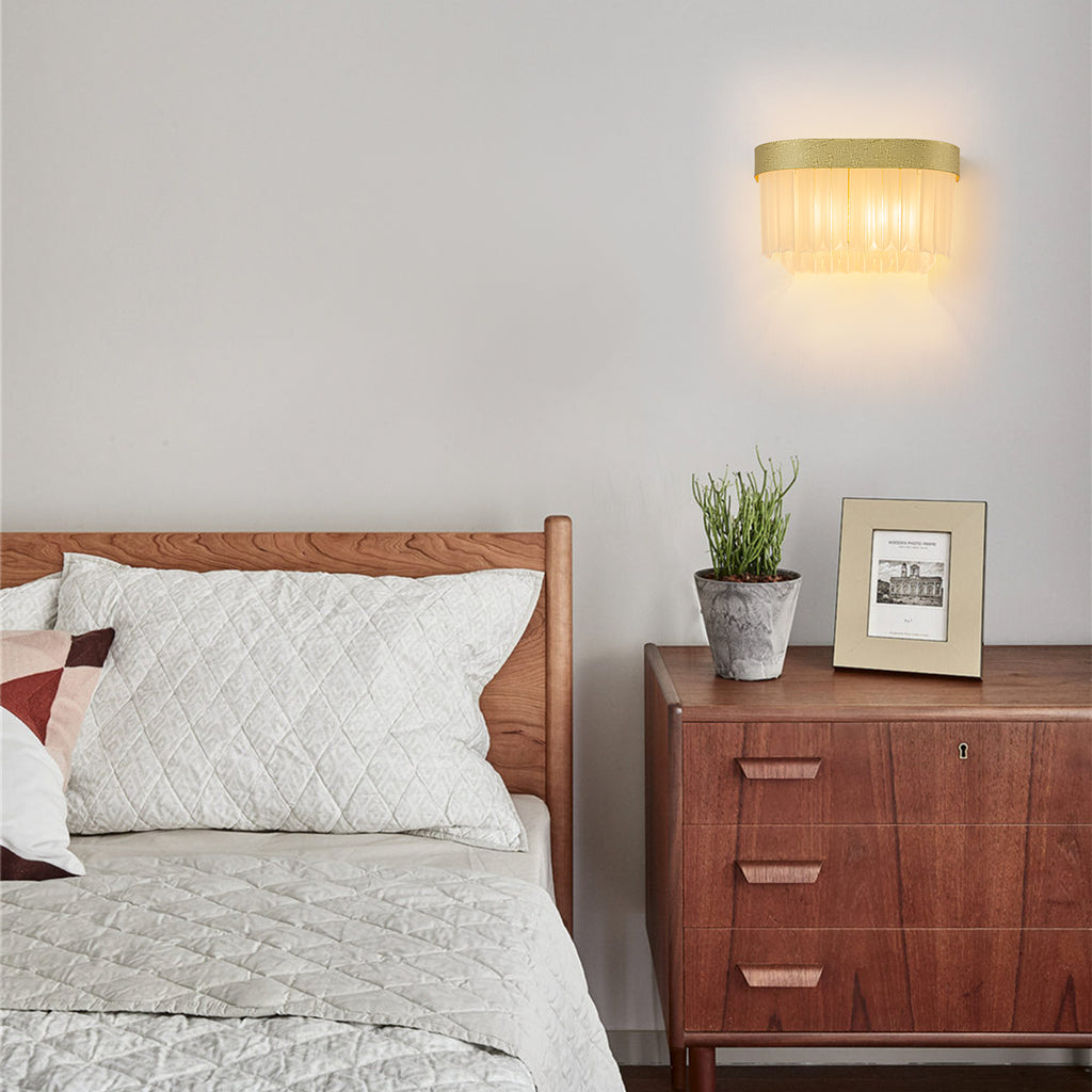 14.37 in. 2-Light Modern Gold Metal Wall Sconce with Frosted Glass Shades
