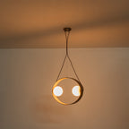 20 in. 2-Light Modern Walnut Oval Pendant Light with White Globe Glass Shades for Dining Room, Kitchen Island