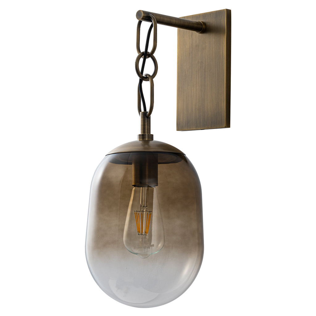 7.09 in. 1-Light Antique Metal Wall Sconce with Oval Gradient Color Glass Shade for Bedroom, Bathroom, Hallway