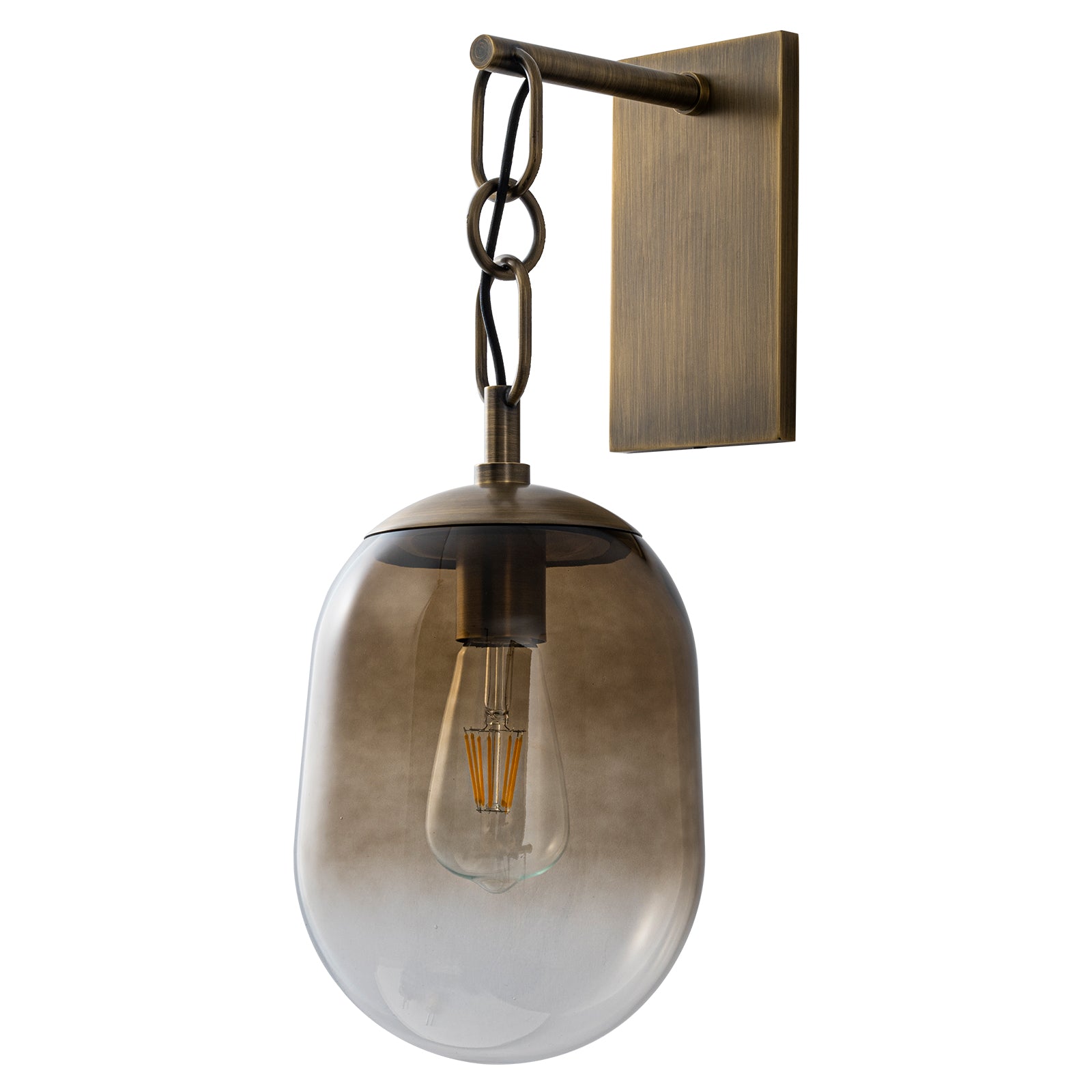 7.09 in. 1-Light Antique Metal Wall Sconce with Oval Gradient Color Glass Shade for Bedroom, Bathroom, Hallway