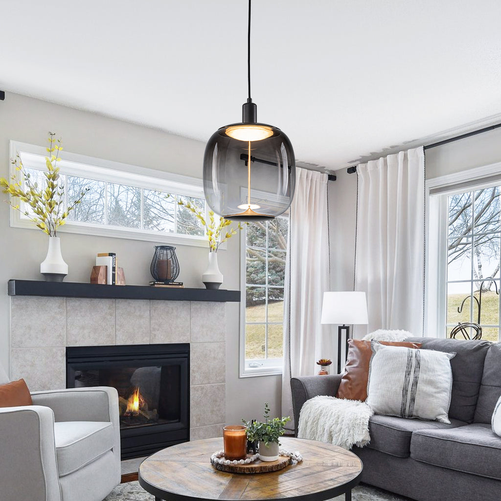 10-Watt 1-Light Modern Dimmable Integrated LED Pendant Light with Drum Shade for Kitchen Island