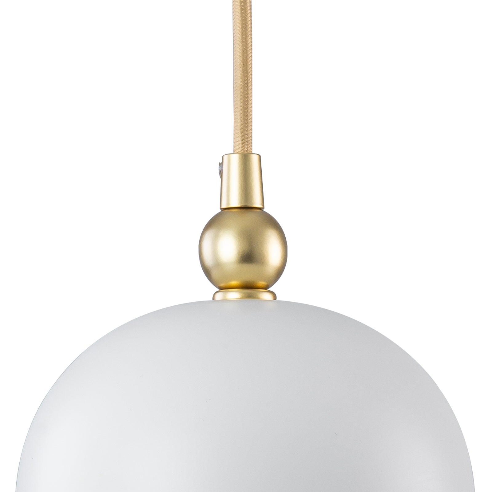 1-Light Gold Iron Semi-Domed Shape Pendant Light with Matte White Metal Shade Hollow Out Design for Living Room