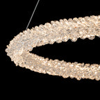 1-Light Modern Gold Metal Ring Crystal Integrated LED Pendant Light Dimmable Chandelier for Dining Room