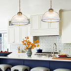 1-Light Industrial Brass Metal Dome Pendant Light with Clear Glass Shade for Kitchen Island, Dining Room